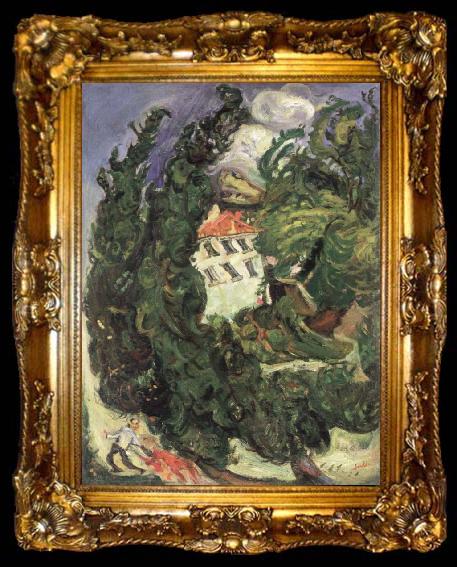 framed  Chaim Soutine landscape with red donkey, ta009-2